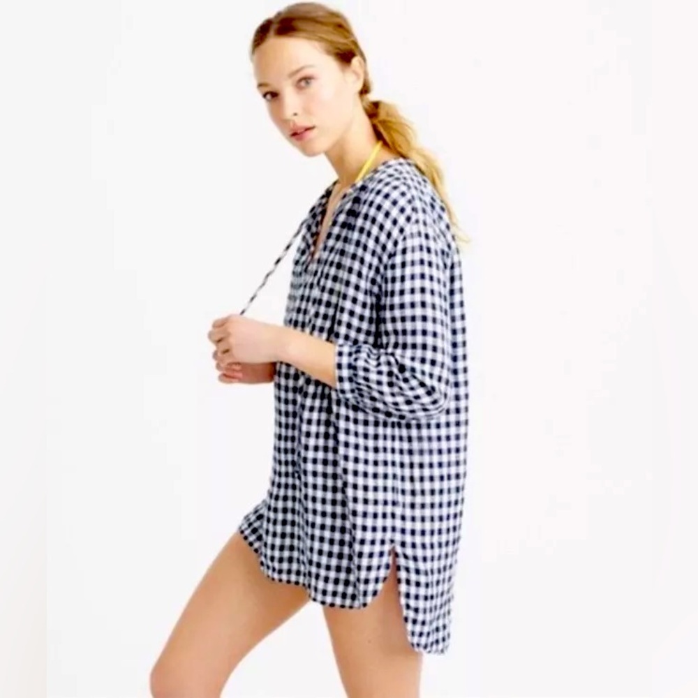 J.Crew Linen Gingham Tunic Coverup